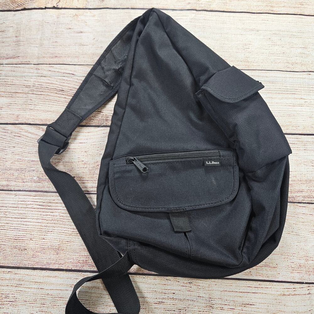 L.L.Bean Sling Bag Black 19" Polyester Healthy Back Bag Crossbody Bag Unisex